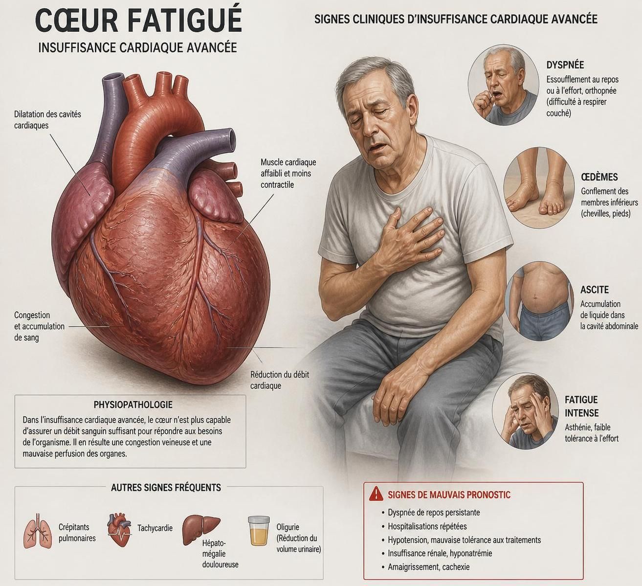 découvrez les signes avant-coureurs de l'insuffisance cardiaque au dernier stade pour mieux anticiper la défaillance et agir rapidement.