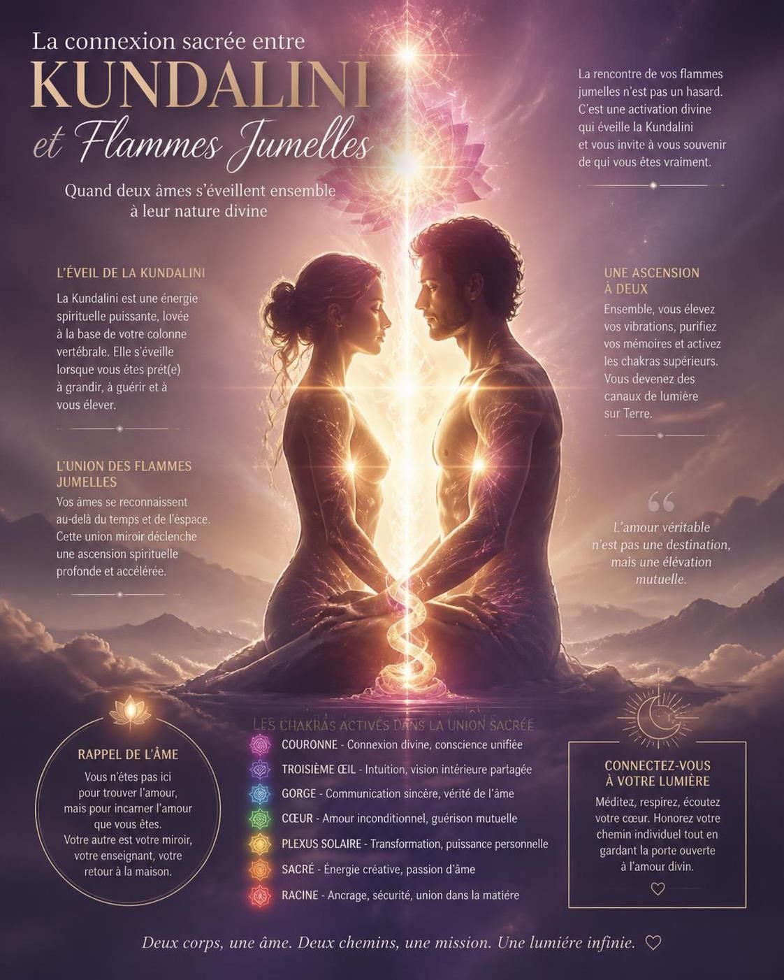 découvrez le lien spirituel profond entre la kundalini et les flammes jumelles, deux forces mystiques qui éveillent l’âme et transforment la conscience.