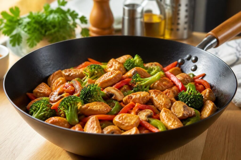 découvrez notre recette rapide de wok poulet légumes, idéale pour un dîner sain et savoureux. facile à préparer, équilibrée et pleine de saveurs.