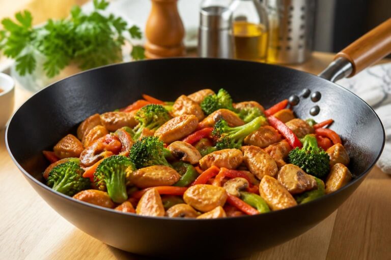 découvrez notre recette rapide de wok poulet légumes, idéale pour un dîner sain et savoureux. facile à préparer, équilibrée et pleine de saveurs.