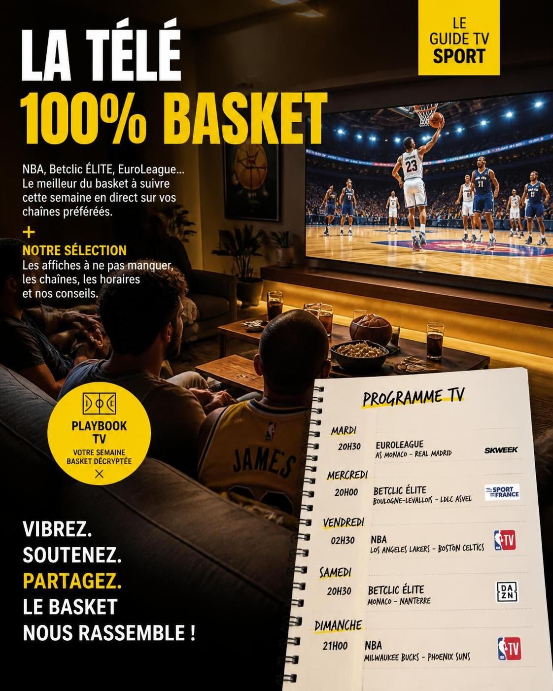 découvrez le programme tv basket de la semaine et ne manquez aucune rencontre à suivre sur vos chaînes préférées. suivez tous les matchs en direct et restez informé des horaires et diffusions.